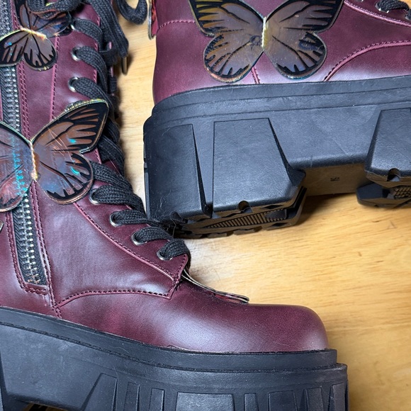 Dolls Kill/Current Mood  Burgundy Butterfly Lace-Up Boots size 5 in Women’s - Picture 8 of 9